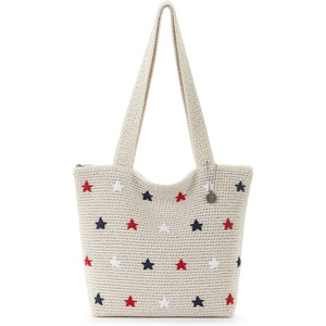 image:imageThe Sak Casual Classics Tote Bag  Hand Crochet Womans Purse For Everyday Travel Beach Bag  Handbag With Shoulder StrapsNatural Multi Stars