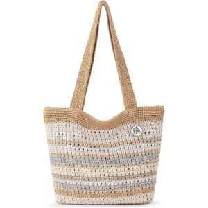 image:imageThe Sak Casual Classics Tote Bag  Hand Crochet Womans Purse For Everyday Travel Beach Bag  Handbag With Shoulder StrapsSand Stripe
