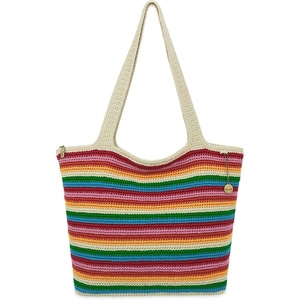 image:imageThe Sak Crafted Classics Tote Bag  Hand Crochet Womens Purse For Everyday Travel Beach Bag  Carryall Shoulder Bag StrapsRainbow Stripe