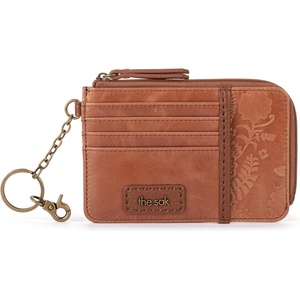 image:imageThe Sak Iris Wallet in Leather Elevated Card Holder with Keychain Black Leaf Embossed IITobacco Floral Emboss