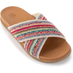 image:imageThe Sak Penelope Slide Sandal  Womens Flat Fashion Slides with Soft Cushion Sole Hand Crochet Slip On Sandals For EverydayEden Stripe