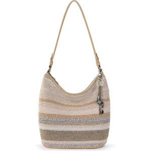 image:imageThe Sak Sequoia Hobo Bag  Hand Crochet Large Womens Purse for Everyday amp Travel  Durable Handbag amp Tote With Zipper PocketSand Stripe