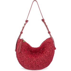 image:imageThe Sak Tess Crescent Shoulder Bag  Premium Womens Handbag for Everyday amp Travel  Adjustable Strap with Zipper ClosureScarlet Primrose Straw