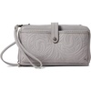 image:imageThe Sak Womens Iris Smartphone Crossbody Bag in LeatherLight Smoke Leaf Embossed