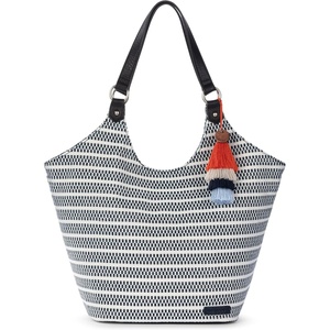 image:imageSakroots The Sak Roma Shopper Shoulder Bag Large Purse amp Tote Bag with Double Straps amp Zipper Pockets for Everyday amp TravelBlack  White Woven