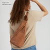 image:imageThe Sak Geo Sling Backpack in Crochet Single Sling Shoulder Strap BlackTobacco