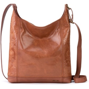 image:imageThe Sak De Young Leather Hobo Bag  Shoulder Purse with Zipper PocketTobacco Floral Emboss