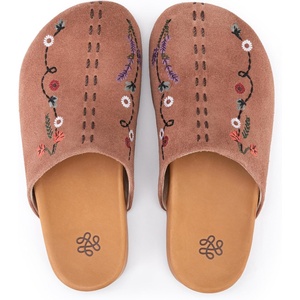 image:imageThe Sak Bolinas Clog  Womens Slip On Mule Shoes Cushioned ComfortTobacco Suede Whimsy Floral Embroidery