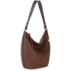 image:imageThe Sak Sequoia Leather Hobo Bag  Large Slouchy Shoulder Purse Zip PocketWoven Mahogany Cognac