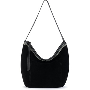 image:imageThe Sak Sequoia Leather Hobo Bag  Large Slouchy Shoulder Purse Zip PocketBlack Suede Blanket Stitch