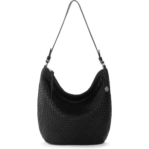 image:imageThe Sak Sequoia Leather Hobo Bag  Large Slouchy Shoulder Purse Zip PocketWoven Black