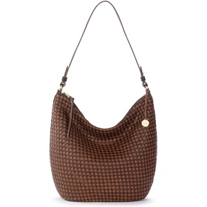 image:imageThe Sak Sequoia Leather Hobo Bag  Large Slouchy Shoulder Purse Zip PocketWoven Mahogany Cognac